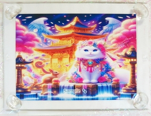 【2L】ネコ日本帝国 76 神社と白猫 絵画イラストオリジナル原画 Cat Empire Shrine white cat painting original art