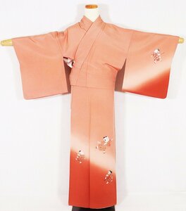 訪問着 袷 正絹 小豆色 刺繍童 Mサイズ ki28641 美品 着物 kimono レディース シルク ギフト 限定品 送料込み