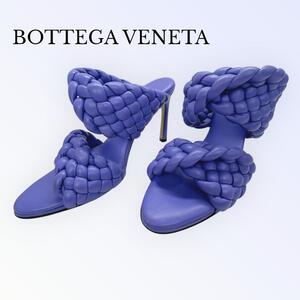 ボッテガヴェネタ BOTTEGA VENETA サンダル ミュール ハイヒール イントレチャート 編み込み スターマーク パープル 紫