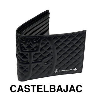 カステルバジャック　CASTELBAJAC　二つ折り財布　小銭入れ無し　 牛革財布　男女兼用　型押し財布　047622-3　クロ