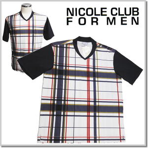 ニコルクラブフォーメン NICOLE CLUB FOR MEN アラカルトポンチ半袖Tシャツ 3164-9701-91(NAVYチエック)-46(M) カットソー