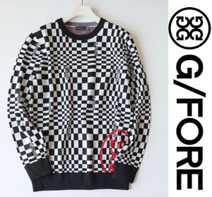 新品【G/FORE ジーフォア】CHECKERD JQ KNIT 刺繍 クルーネック 16ゲージニット セーター 2(L) ゴルフウェア v4813