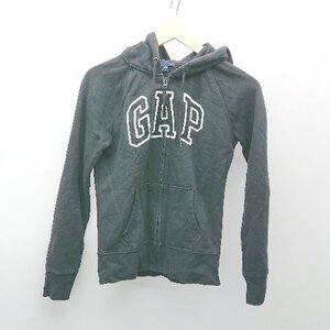 ◇ GAP ギャップ ジップアップ フーディ ブランドロゴ センターポケット 長袖 パーカー サイズXS ブラック レディース E