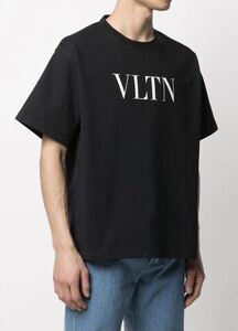 正規 20SS VALENTINO ヴァレンティノ VLTN 白 ロゴ クルーネック ヘビーウェイト Tシャツ カットソー 黒 M VV3MG03S72C