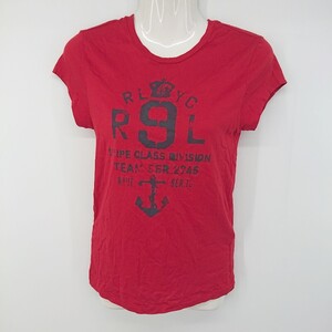 ◇ RALPH LAUREN フロントプリント 半袖 Tシャツ カットソー サイズM 165/92A レッド ネイビー系 レディース P