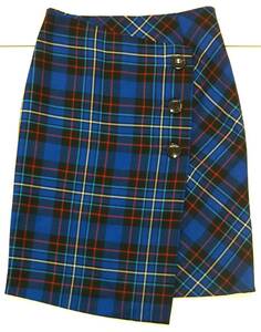 未使用品 FENNEL フェンネル ミドル丈 スカート ひざ丈 巻きスカート ボタン 9号 M フランネル チェック 青 ブルー 日本製 MADE IN JAPAN