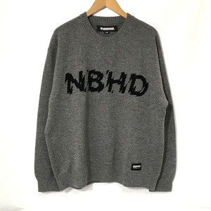 NEIGHBORHOOD ニット INTARSIA SWEATER インターシャセーター 古着 ロゴ カジュアル Lサイズ グレー ネイバーフッド トップス A11616◆