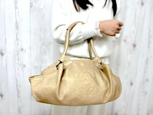 美品 LOEWE ロエベ アナグラム ナッパアイレ ハンドバッグ バッグ ナッパレザー シャンパンゴールド 79116Y