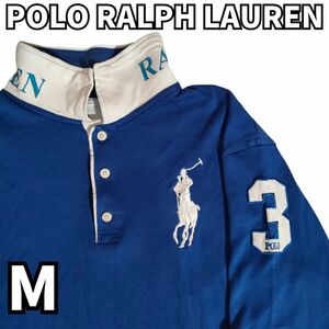 POLO RALPH LAUREN ラルフローレン　USA 古着 メンズ 長袖 ポロシャツ ビックポニー　ブルー　M
