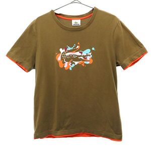 ラコステ プリント 半袖 Tシャツ 3 ブラウン LACOSTE クルーネック レディース