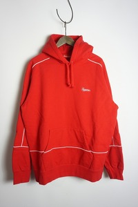 美品 正規 18SS Supreme シュプリーム Piping Hooded Sweatshirt パイピング スウェット パーカー シャツ トレーナー 赤L本物 812O▲