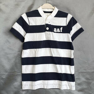 abercrombie アバクロ ヘンリー Tシャツ キッズXL ボーイズ ボーダー 白紺 ボタンにロゴ刻印 ロゴワッペン A&F マリン 半袖 やわらかい B49