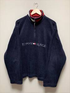 [90s TOMMY HILFIGER] フラッグロゴ ハーフジップ アノラック フリースジャケット M ネイビー 90年代 トミーヒルフィガー