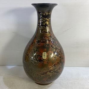 正峰窯 金彩錦 花瓶 高さ約25cm 生花 花器 陶器 置物 インテリア 色絵 中古