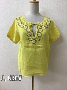 ジェイクルー (J.CREW) 鮮やかなイエロー 麻ブラウス 首周り刺繍 サイズ2