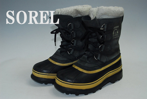 厳選！海外買い付け！DS9372★最高傑作品★SOREL/ソレル★CARIBOU/4ホール/黒/21.5㎝/ 防寒/防水/ヌバックレザー/ボア/スノーブーツ