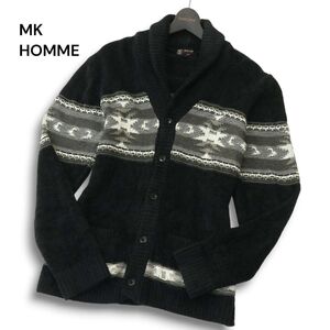 【美品】MK HOMME ミッシェルクラン オム 秋冬 ネイティブ柄★ ショールカラー モール ニット カーディガン Sz.46 メンズ　A4T13085_C#N