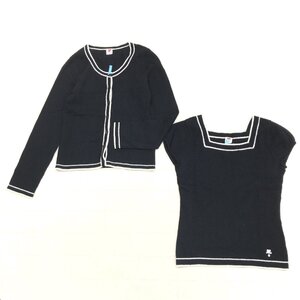 ●Courreges クレージュ 上質 カシミヤブレンド ウールニット アンサンブル 38(M) 黒 ブラック カーディガン セーター レディース カシミア