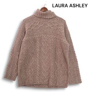 LAURA ASHLEY ローラアシュレイ 秋冬 ゆったり♪ タートルネック ウール ケーブル ニット セーター Sz.S　レディース　K4T02180_C#K