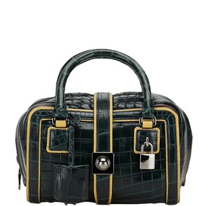 ロエベ クロコ型押し ハンドバッグ クロコ緑 グリーン イエロー レザー レディース LOEWE 【中古】