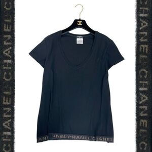 シャネル　CHANEL　ロゴレース　Vネック　Tシャツ　カットソー　正規品　レア　42サイズ　美品