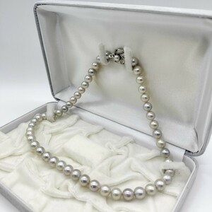 1円〜【希少色!!】アコヤ真珠 あこや ピンク グレー パール ネックレス 8mm〜8.5mm 44cm SILVER 42.4g 本真珠 pearl jewelry necklace