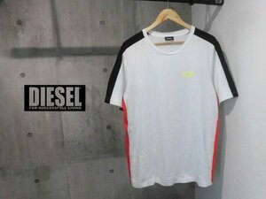 DIESEL ディーゼル ロゴプリント 半袖 Tシャツ L/配色サイドライン 半袖シャツ/白 ホワイト/メンズ