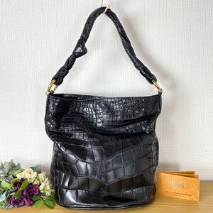 美品 定26万 クー二ギン 独製 本物 最高峰 マット ソフト クロコダイル crocodile 両面 センターセレクト 高級 ショルダーバッグ 黒