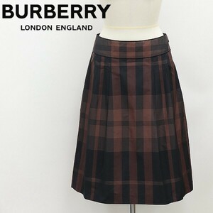 国内正規品◆BURBERRY LONDON バーバリー ロンドン シルク混 チェック柄 タック スカート ブラウン×ブラック 36