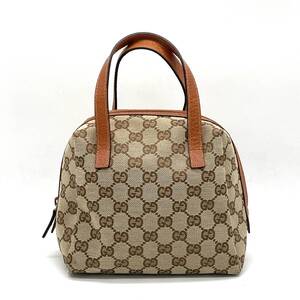 1円 美品 GUCCI グッチ GGキャンバス レザー ブラウン ミニ ハンドバッグ ミニトート 124542