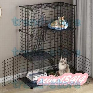 ペットケージ キャットケージ 3段 ステップ台 ジョイント式 ペット 小屋 ペットフェンス　ペットケージ ねこ 小動物 犬 ウサギ ブラック