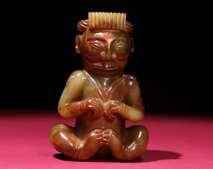  ▽鴻▽商周・和田玉・高古黄玉彫・人物俑置物 時代物 中国古美術 骨董品