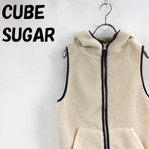 【人気】CUBE SUGAR/キューブシュガー フリースベスト フード付き フード内側チェック柄 ジップアップ ホワイト サイズM レディース/S5236