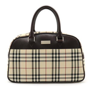 BURBERRY バーバリー ノバチェック チェック柄 ハンドバッグ ミニボストン ナイロンキャンバス レザー ベージュ