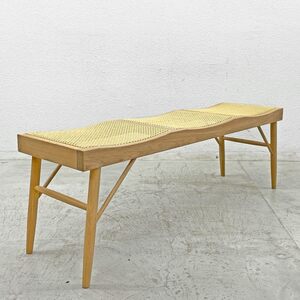 〓 ザラ ホーム Zara Home アッシュ材 ラタンシート トリプルシートベンチ Rattan triple seat bench ロングベンチ ラタン張替済 B