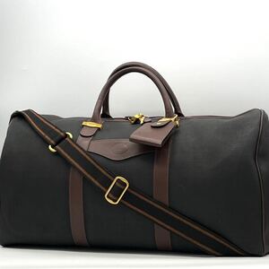 【美品 大容量】dunhill ボストンバッグ 2way ショルダー 肩がけ 斜めがけ レザー PVC ロゴ ダンヒル メンズ 旅行 ブラック 南京錠 ネーム