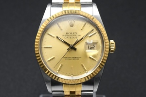 箱・ケース付 ROLEX DATE JUST Ref:16013 Cal.3035 ロレックス デイトジャスト シャンパンゴールド SS/YG コンビ R番 ■29774