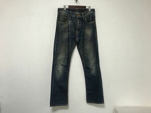 本物ヌーディージーンズNUDIE JEANSコットンダメージ加工デニムパンツミリタリーサーフアメカジビジネススーツメンズ青ブルーイタリア製29