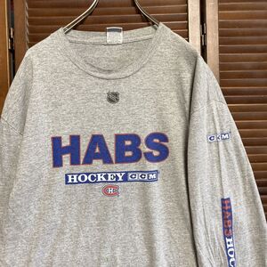 1スタ 再落無し ATVV グレー チーム Tシャツ 長袖 ロンT ホッケー HABS ゲーム 90s 00s ビンテージ アメリカ 古着 卸 仕入れ