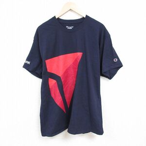 XL/古着 チャンピオン Champion 半袖 ブランド Tシャツ メンズ トリコロール 星条旗 大きいサイズ コットン クルーネック 紺