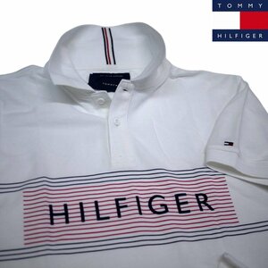 新品 トミーヒルフィガー 100％コットン 刺繍ロゴ ポロシャツ (L) ホワイト ゴルフにも！TOMMY HILFIGER USAモデル /fa74