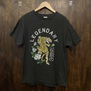 USA古着 半袖Tシャツ プリントT 黒 LEGENDARY 虎 漢字プリント Mサイズ アメリカ古着 スーベニアプリント