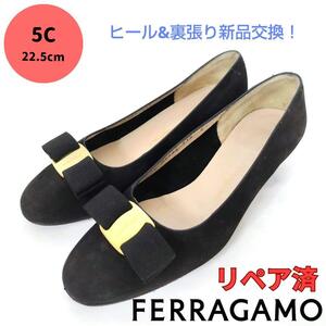 サルヴァトーレ・フェラガモ【Ferragamo】ヴァラ スエード パンプス 黒