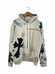 CHROME HEARTS◆STENCIL HOODIE/フロント・襟汚れ有/パーカー/M/コットン/ホワイト/総柄