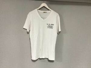 本物アヴィレックスAVIREXコットンVネックワッフルプリント半袖TシャツメンズサーフアメカジワークミリタリービジネススーツM白ホワイト