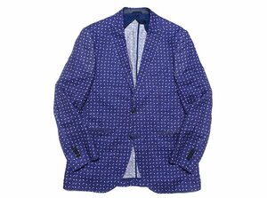 13SS 定価20万 新品同様 ETRO エトロ ペイズリー柄 リネン テーラードジャケット ブルー系 麻100% メンズ 50 ブレザー