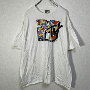 MTV　半袖Tシャツ　白T　デカロゴ　ビッグロゴ　ミュージック　幾何学D4 古着　入手困難　激レア　希少 人気　ホワイト　ビッグサイズ