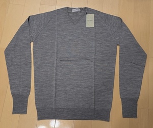 【未使用】ジョンスメドレー JOHN SMEDLEY◆Bower◆High-Vネック 30Gメリノウール◆Silver サイズS