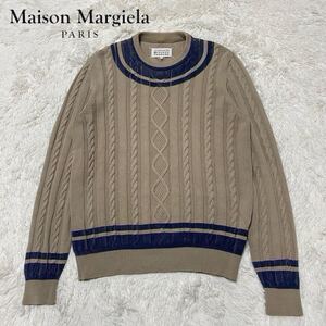 メゾンマルジェラ Maison Margiela 2014SS アーカイブ ペイント ケーブル ニット プルオーバー スウェット Lサイズ ベージュ クルーネック