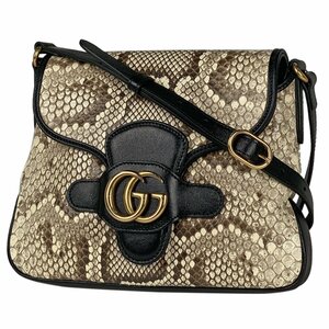 グッチ GUCCI GGマーモント ショルダーバッグ ダブルG パイソン ブラック ベージュ 648934 レディース 【中古】